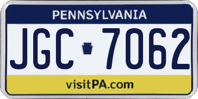 PA license plate JGC7062