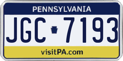 PA license plate JGC7193