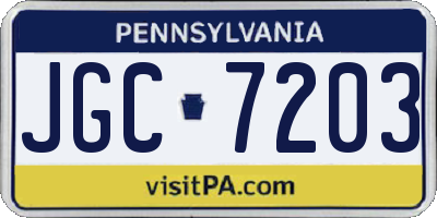 PA license plate JGC7203