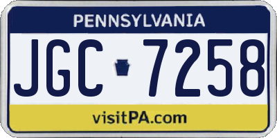 PA license plate JGC7258