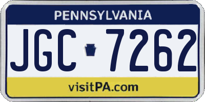 PA license plate JGC7262