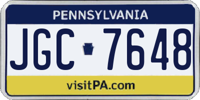 PA license plate JGC7648