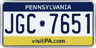 PA license plate JGC7651
