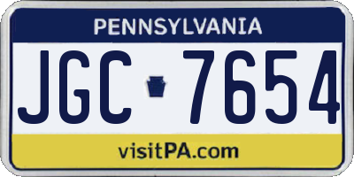 PA license plate JGC7654
