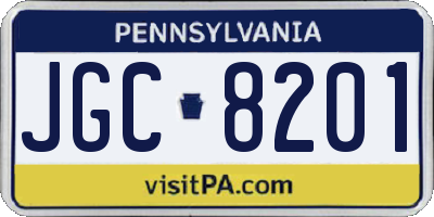 PA license plate JGC8201