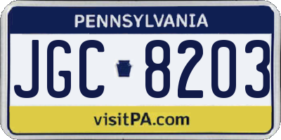 PA license plate JGC8203