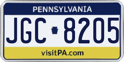 PA license plate JGC8205