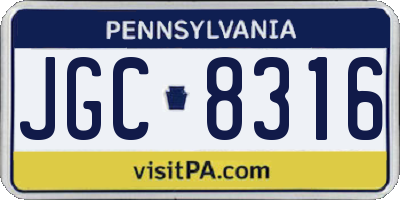 PA license plate JGC8316