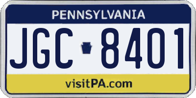 PA license plate JGC8401