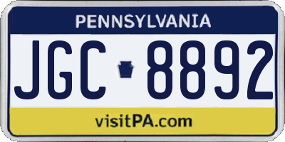 PA license plate JGC8892