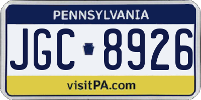 PA license plate JGC8926