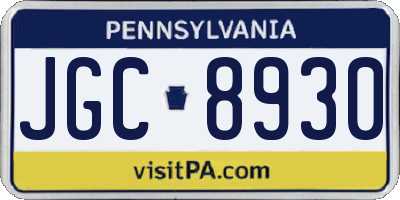 PA license plate JGC8930
