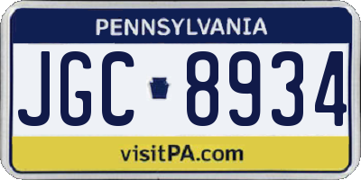 PA license plate JGC8934