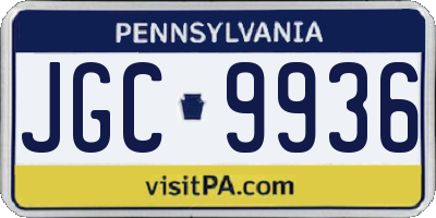 PA license plate JGC9936