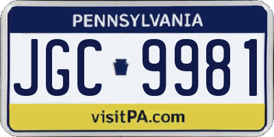 PA license plate JGC9981