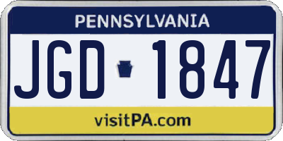 PA license plate JGD1847