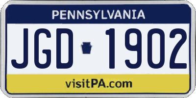 PA license plate JGD1902