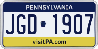 PA license plate JGD1907
