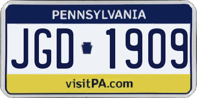 PA license plate JGD1909