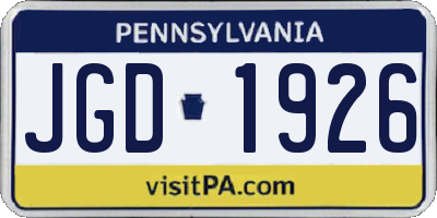 PA license plate JGD1926