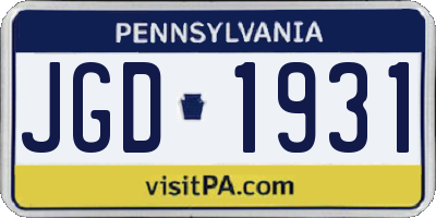 PA license plate JGD1931