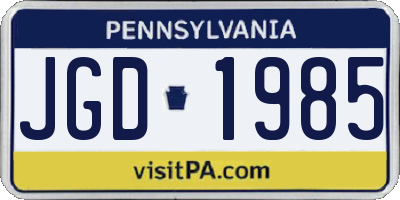 PA license plate JGD1985
