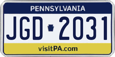 PA license plate JGD2031
