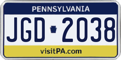 PA license plate JGD2038