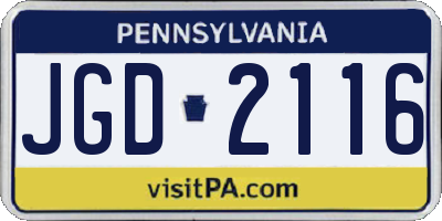 PA license plate JGD2116
