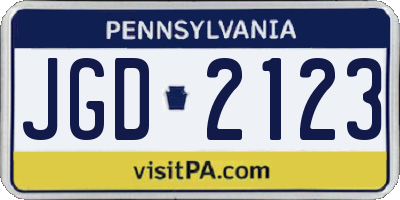 PA license plate JGD2123
