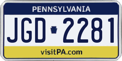 PA license plate JGD2281