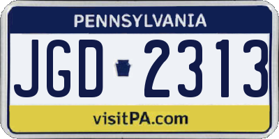 PA license plate JGD2313