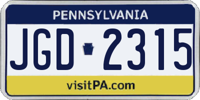 PA license plate JGD2315