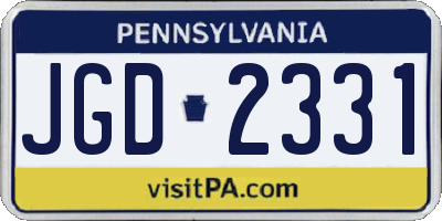PA license plate JGD2331
