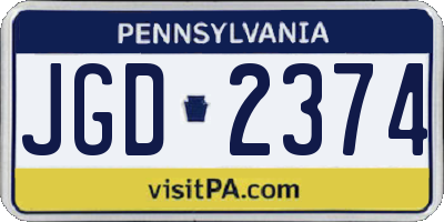 PA license plate JGD2374