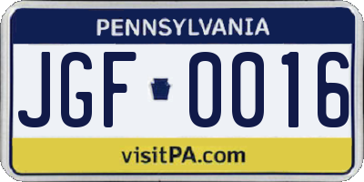 PA license plate JGF0016
