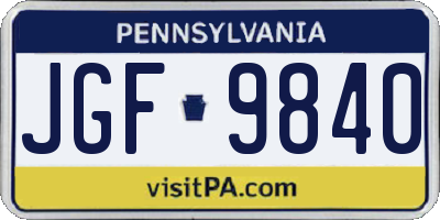 PA license plate JGF9840