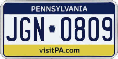 PA license plate JGN0809