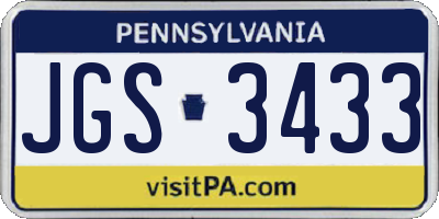 PA license plate JGS3433