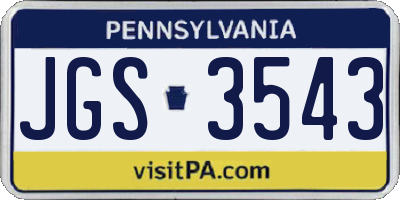 PA license plate JGS3543