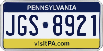 PA license plate JGS8921