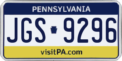 PA license plate JGS9296