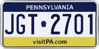 PA license plate JGT2701