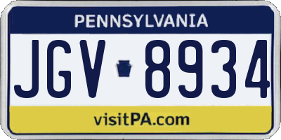 PA license plate JGV8934