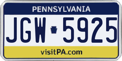 PA license plate JGW5925