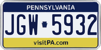 PA license plate JGW5932