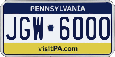 PA license plate JGW6000