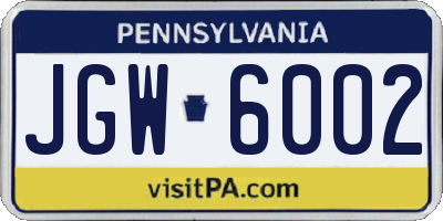 PA license plate JGW6002