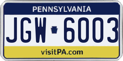 PA license plate JGW6003