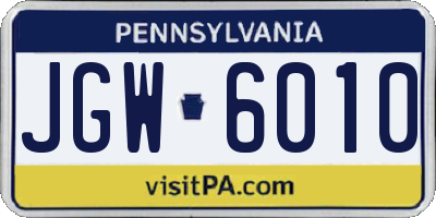 PA license plate JGW6010